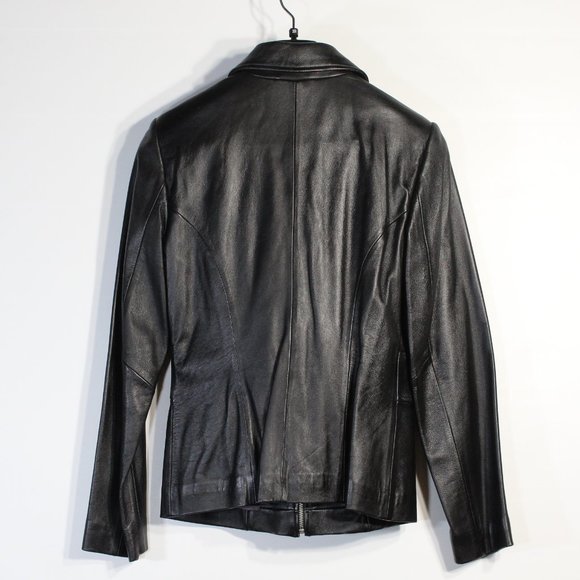 EXPRESS Women’s Black Leather Zip Jacket Size 6 | Motorcycle | Biker | Coat - Picture 2 of 8
